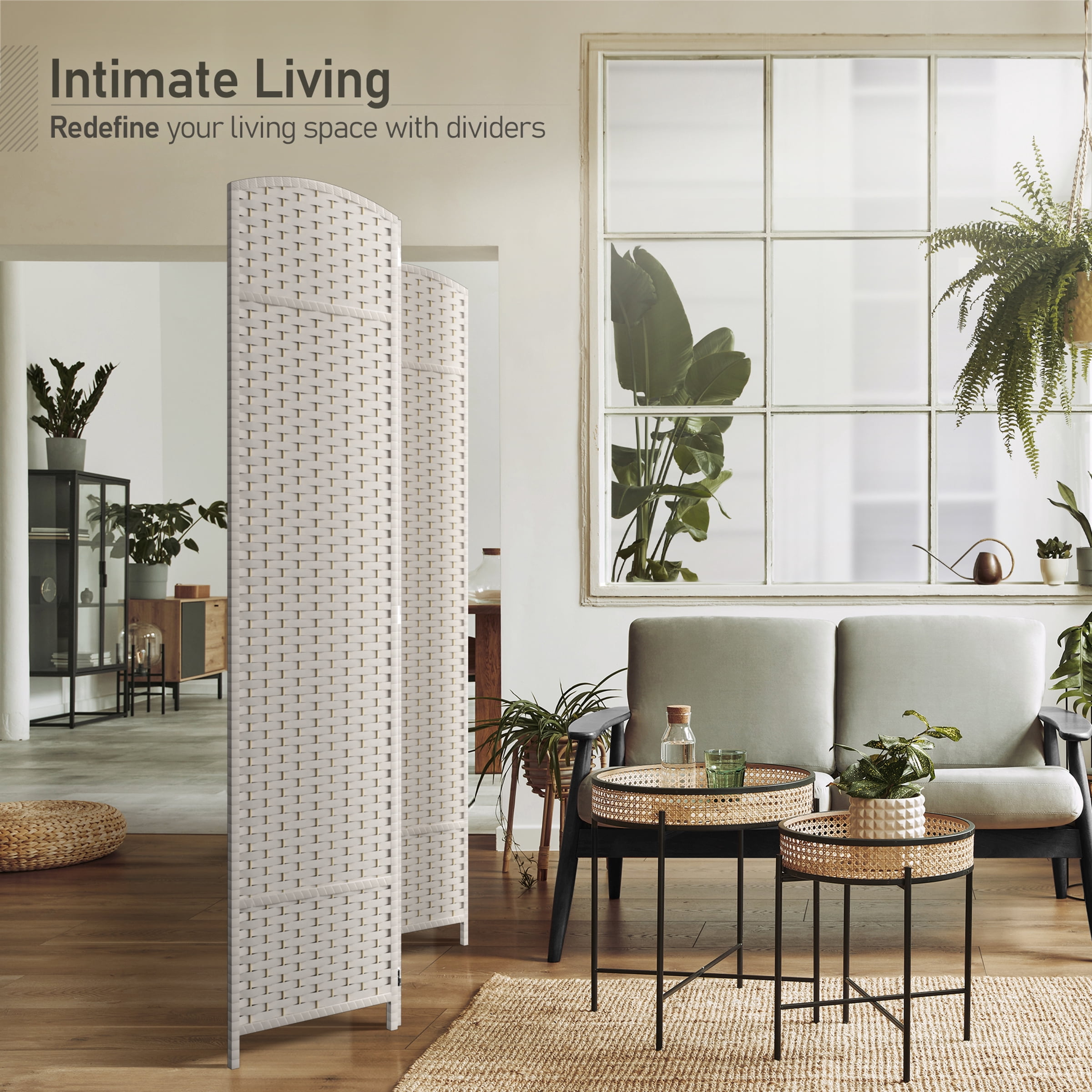 Sorbus 3-Panel Wide Folding Room Divider Privacy Screen, Hand-Woven Beige Mesh