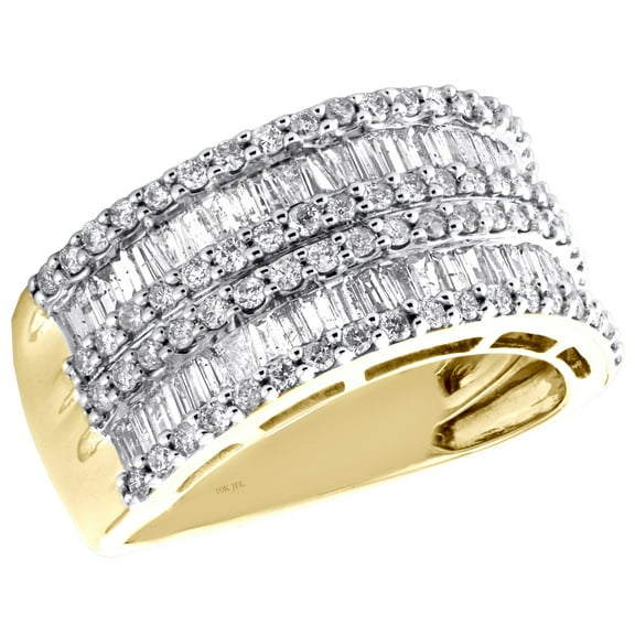 10K Yellow Gold Baguette & Round Cut Diamond Wedding Band 10.25mm Ring 1.50 CT.