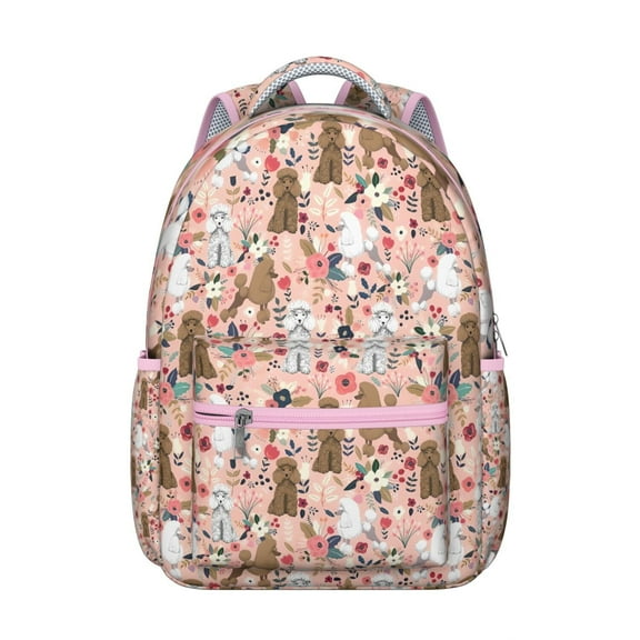 Poodle Dog and Flower Floral Backpack for School,Cute School Bag,Schoolbag with Adjustable Shoulder Straps & Padded Back,15.3"x11"x7.1".