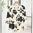 thumbnail image 3 of Pounoo Womens Blouses Floral Print V Neck 3/4 Sleeve Pleated Loose Fit Breathable Soft Pullovers Casual Daily Tops Boho Vacation Style Gift, 3 of 8