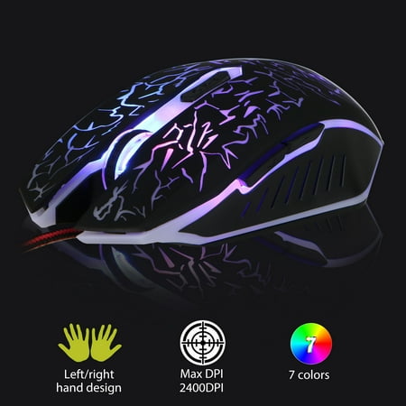 6 Button Lcd - TSV Wired Gaming Mouse, Ergonomic, Ultra-precise Scroll Wheel, 6 Buttons, 2400 DPI with Multi-Color LED Mouse for Windows PC Games - Black