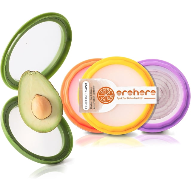 4-Piece Airtight Food Storage Containers Set – Avocado Saver, Onion Keeper, Silicone Kitchen Organizers for Fridge, Reusable & Leak-Proof to Lock in Freshness