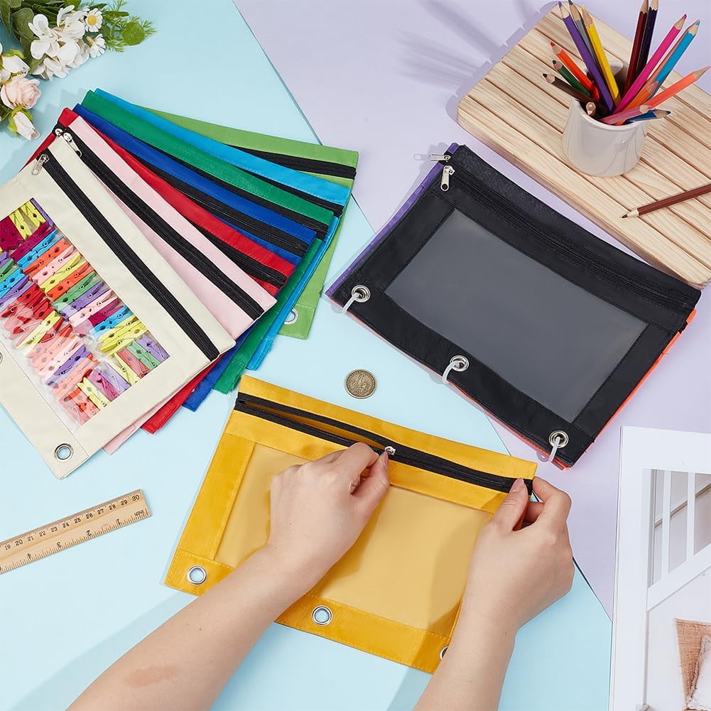 36 Pack Clear Window Pencil Case for Binder Smooth Zipper 3 Ring Binder Pencil Pouch Bulk Zipper Pen Pouch Oxford Fabric Pen Bag Multi-color