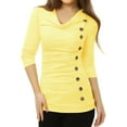 thumbnail image 2 of INSPIRE CHIC Women's Cowl Neck Long Sleeve Top Button Decor Ruched Front Regular Fit Pullover Top L Light Yellow, 2 of 6