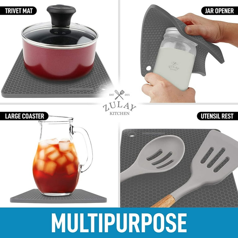 Zulay Kitchen 4 Pack Silicone Trivet Mat Set 7”x7” Silicone Pot Holders -  Gray 