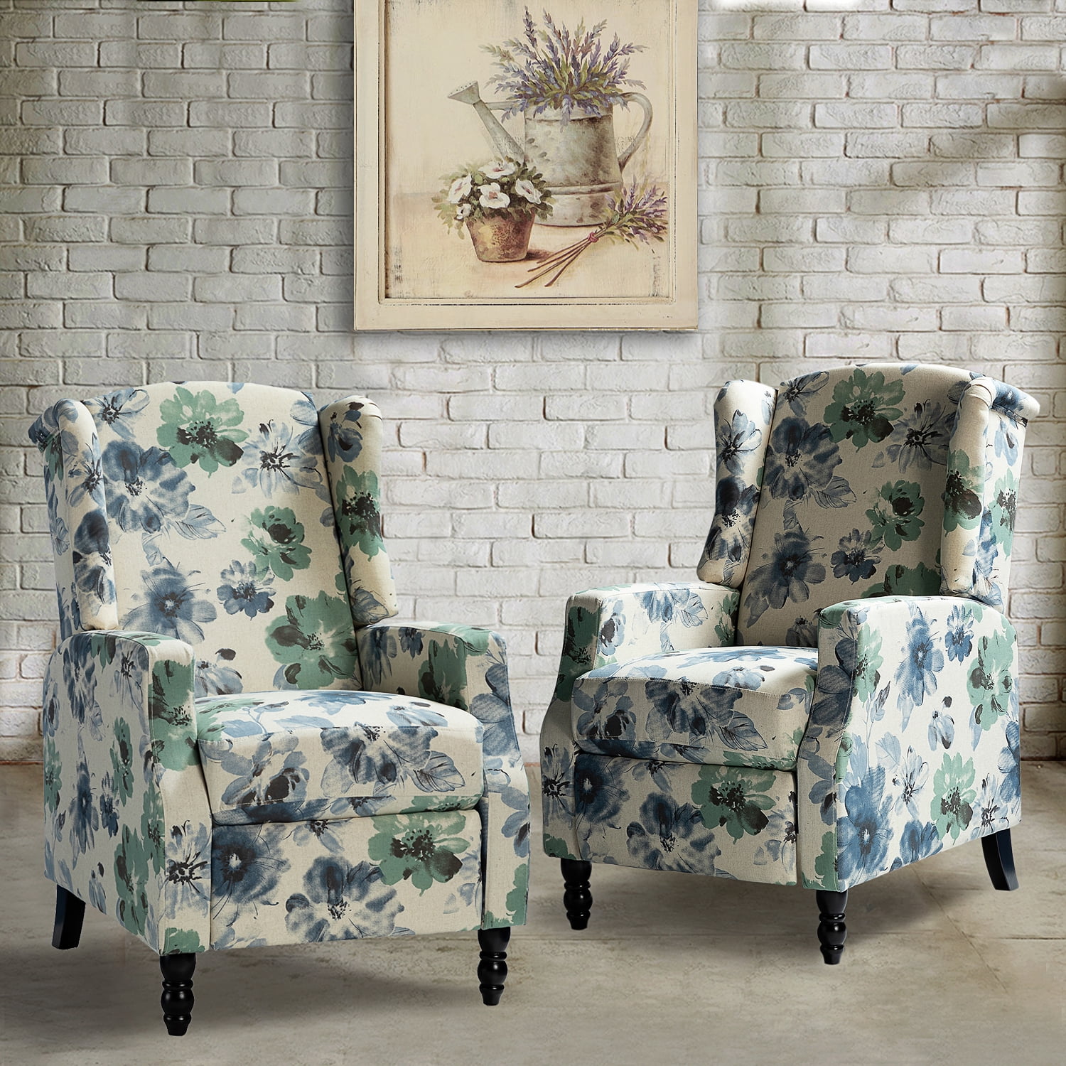 14 Karat Home Home Floral Theater Recliner Chair Set of 2 with Padded