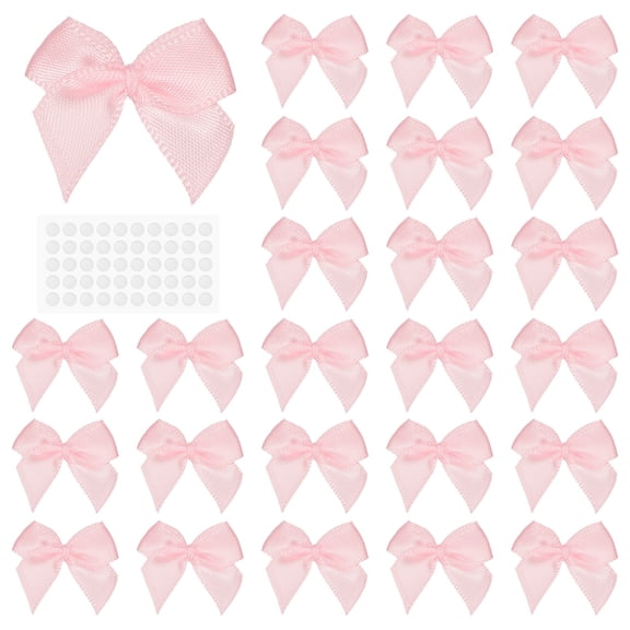 Uxcell 50Pcs Mini Bows Small Satin Ribbon Bows with Sticky Pads Fit for Crafts Wedding Party Decor Gift Wrapping Cherry Pink