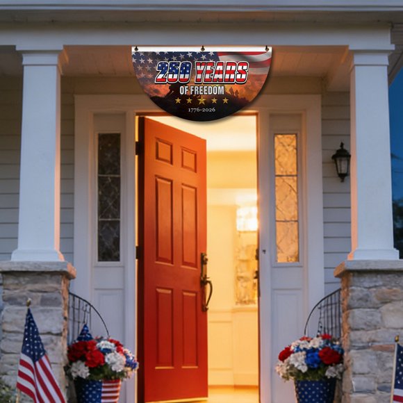 250th Anniversary USA Flag,American Fan Flag,17.7"x35.4" Patriotic Flags Banner, Bunting Flag Patriotic Half Fan Banner for Wall,Front Door,Porch,Fence,Outdoor 4th of July Decorations