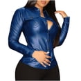 thumbnail image 1 of Leather Jacket PU Snap Button Down Shirt Shacket Long Sleeve Motorcycle Fashion Tops for Women, 1 of 7