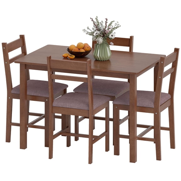 5 Piece Solid Wood Dining Table Set for 4 with Upholstered Chairs Farmhouse Kitchen Table Light Brown