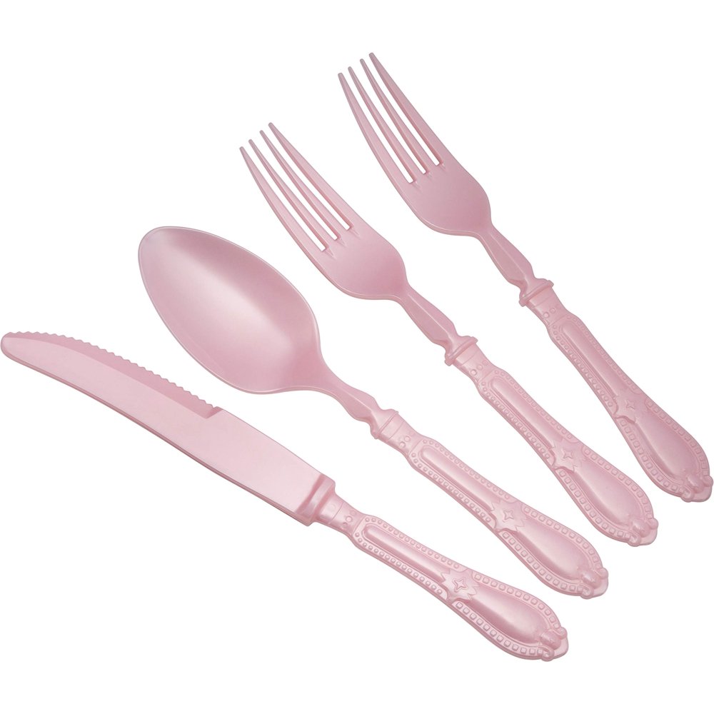 Disposable Plastic Cutlery Set 40 Pc Pink Flatware Combo 20 Forks, 10