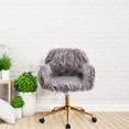 thumbnail image 2 of Seizeen Gray Faux Fur Chair, Cute Fluffy Upholstered Vanity Chair, Modern Height Adjustable Swivel Chair on Wheels, Accent Chair Home Furniture for Living Room/Bedroom/Office, 2 of 8