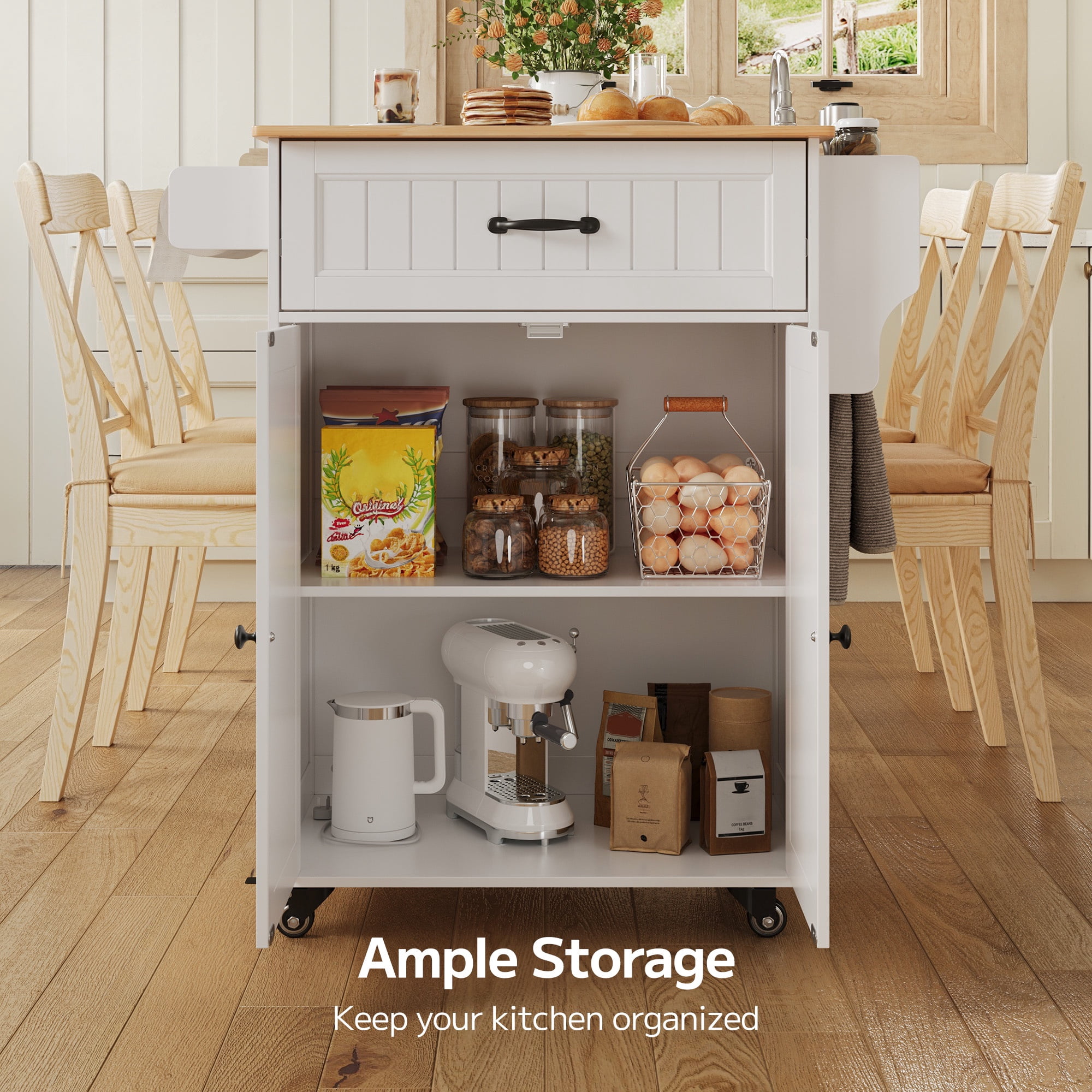 Asofer 33.6" Kitchen Island Cart with Storage, Adjustable Shelf & Drawer, for Dining Room, White