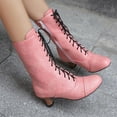 thumbnail image 6 of LOVZFMLL Boots for Women Mid Calf Winter Boots Lace Up Round Toe Adjustable Straps Mid Flare Heel Fashion Fall Winter Boots, 6 of 7