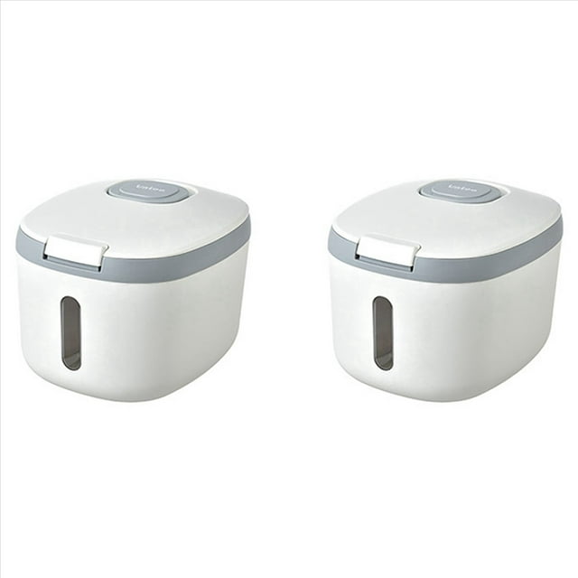 2X Cubo de Arroz de 5 Kg Dispensador de Arroz Sellado Contenedor de Almacenamiento de Arroz Sellado Una Prueba de Humedad para Insectos Caja de Almacenamiento de Grano Gris