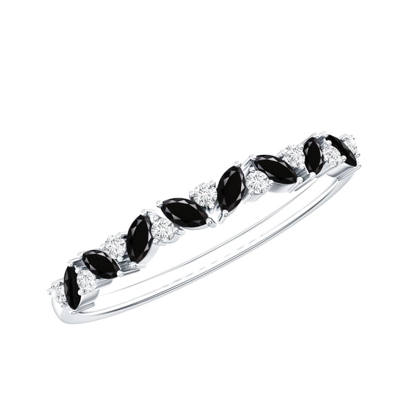 Rosec Jewels Semi Eternity Ring with Black Spinel and Diamond for Women (0.25 CT, AAA Grade), 925 Sterling Silver, US 4.00