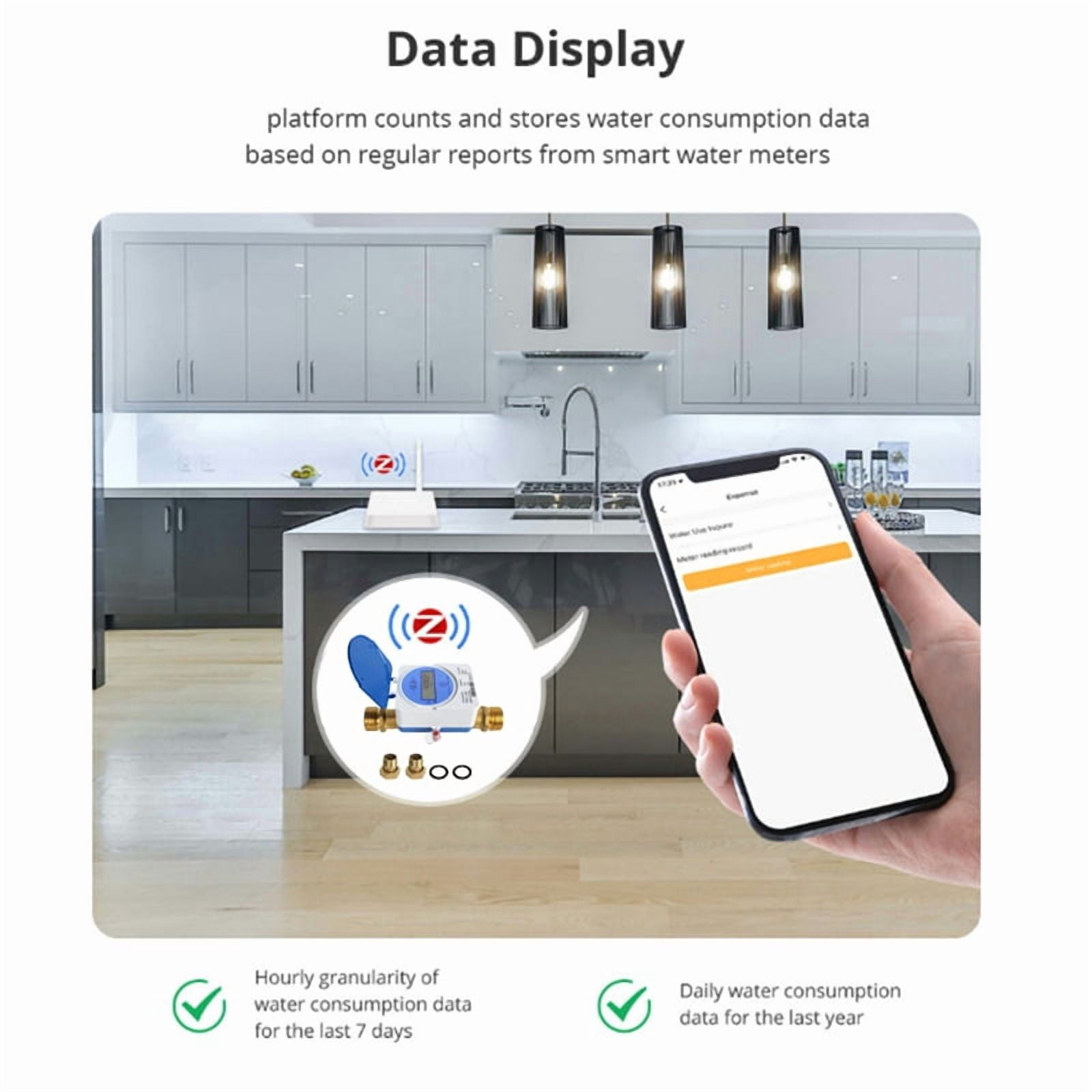 Tuya Zigbee Smart Ultrasonic Water Meter Dn25Mm Lcd Display Ip68 Works Water Quantity  Consumption Measurement