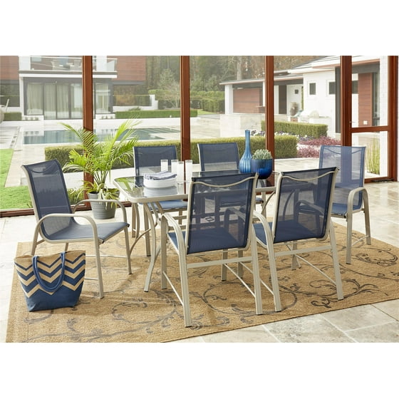 Cosco Outdoor Living 7 Piece Paloma Patio Tempered Glass Table Top Dining Set - Outdoor Living Patio Furniture Dining Sets Cosco Outdoor Living 7 Piece Paloma Patio Tempered Glass Table Top Dining Set - Outdoor Living Patio Furniture Dining Sets
