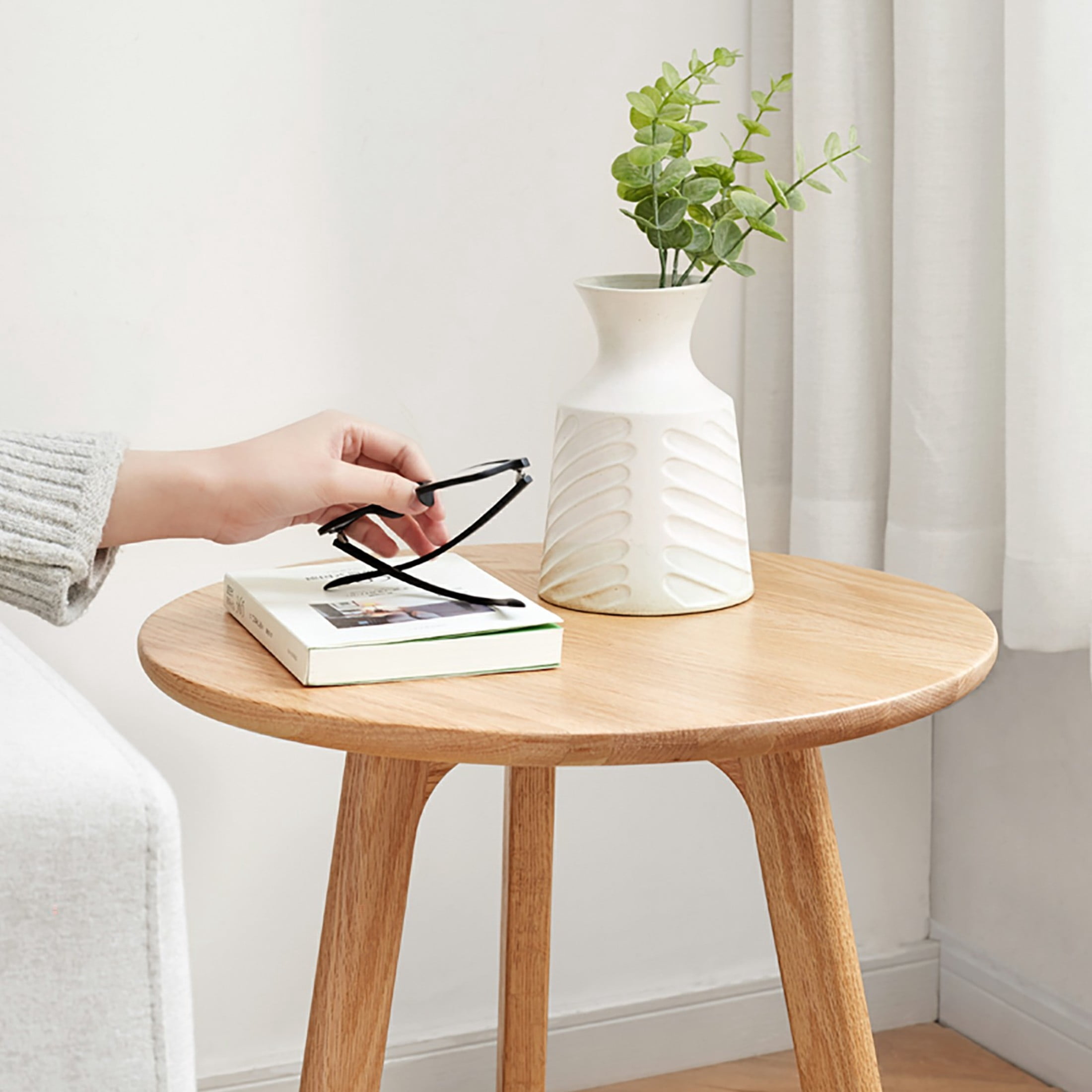 Noble House Round End Table in Natural Solid Oak Wood with Elegant Design and Durable Construction
