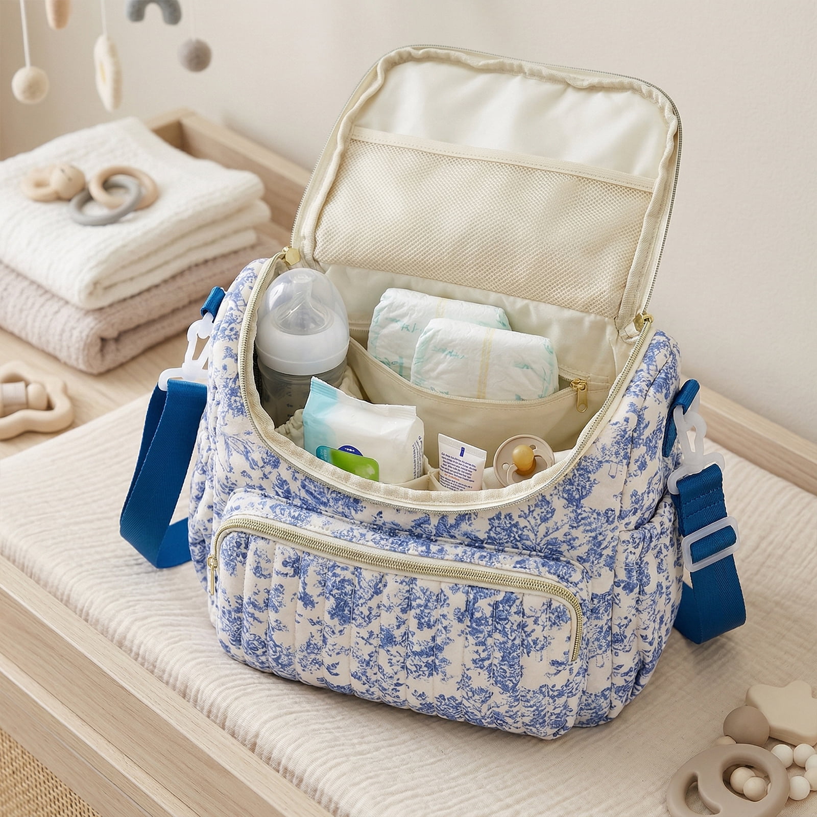 Floral Printed Diaper Backpack for Women, Large Capacity Nursing Bag with Zipper, Portable Bottle & Diaper Storage Bag for Travel Hospital Use (Style 1)