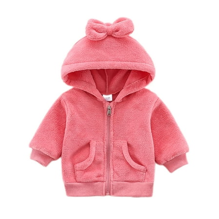 

Bomotoo Baby Bow Outwear Zipper Casual Sherpa Coat Winter Loose Long Sleeve Cardigan Pink 73cm