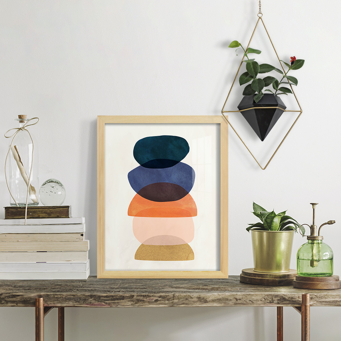 Mod Pods I -Framed Print w/glass-Natural Wood