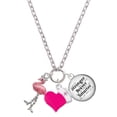 thumbnail image 1 of Delight Jewelry Silvertone Flamingo with Dangle Legs - Hot Pink Heart Nurse Strong Zoe Necklace, 1 of 4