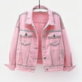 thumbnail image 2 of Manteaux Chauds Unis pour Femmes Printemps Automne Veste en Denim à Manches Longues, 2 of 2