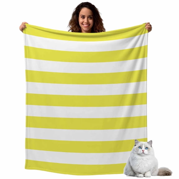 Christmas Stripes Throw Blanket Flannel Fleece Throws, Yellow and White Lightweight Super Soft Warm Blankets for Couch Sofa Bed All Season Use,30x40 IN