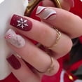 thumbnail image 1 of Uñas postizas navideñas MACHAO cuadrado rojo mate con diseño de rayas de trineo y copos de nieve, 1 of 5