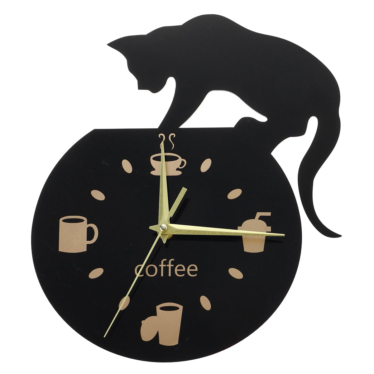 HOMEMAXS Silent Cartoon Wall Clock Climbing Cat for Drinking Coffee