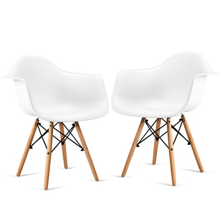 Topbuy Set of 2 Mid Century Modern Molded White Dining Side Arm Chair Wood