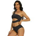 thumbnail image 3 of Women High Waisted Bikini Set Ribbed One Shoulder Two Piece Cutout Sleeveless Swimsuits Suit, 3 of 5