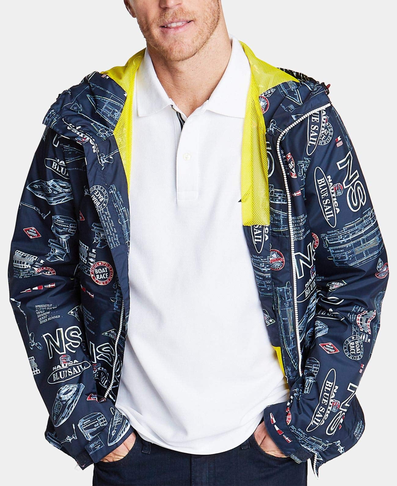 Nautica Men's Full-Zip Graphic Print Hooded Windbreaker