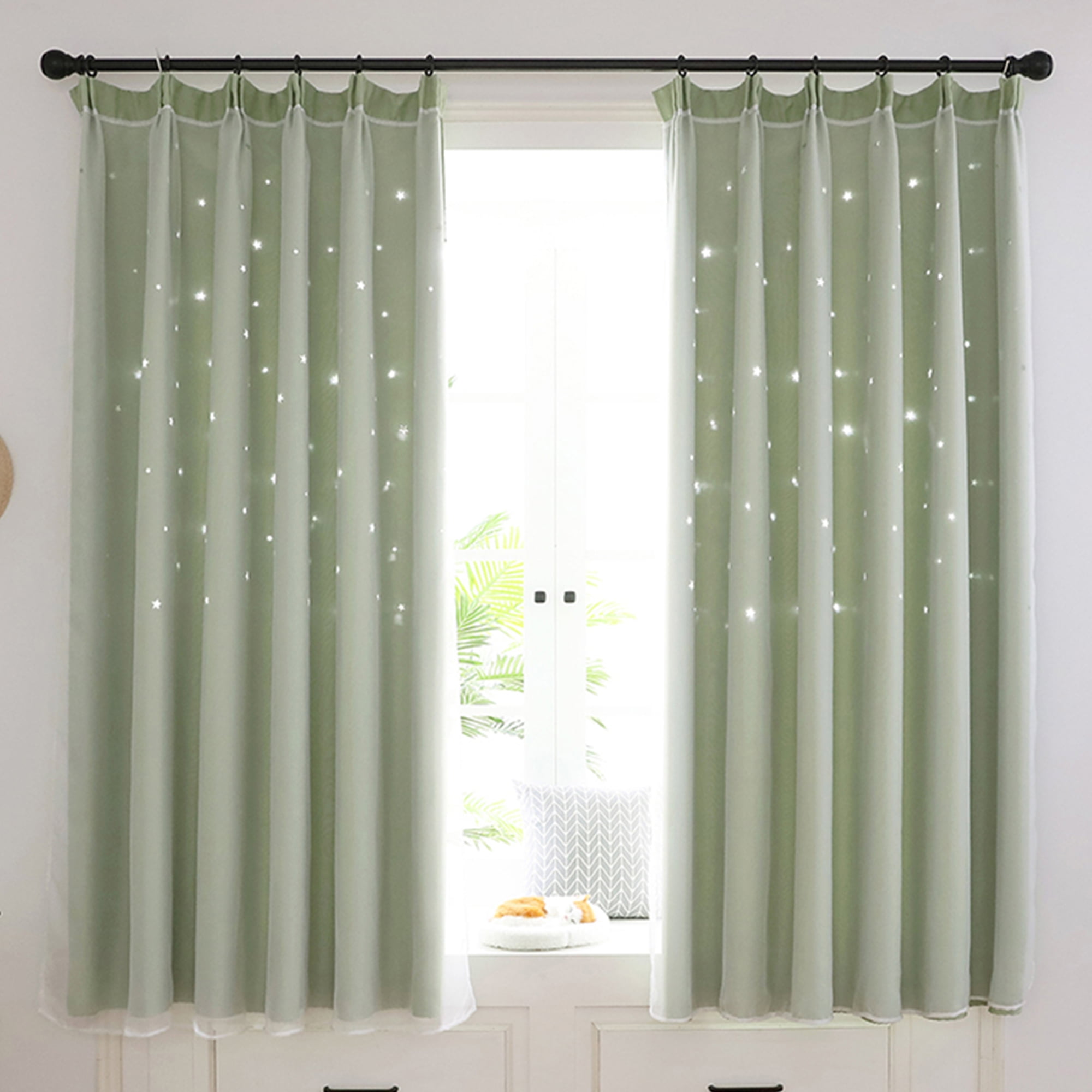 Beautiful Blackout Curtains Colorful Double Layer Curtains f/ Kids Bedroom P5X6 
