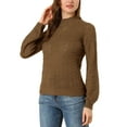 thumbnail image 4 of INSPIRE CHIC Women's Ruffled Mock Neck Long Sleeve Knit Pullover Sweater L Khaki, 4 of 6