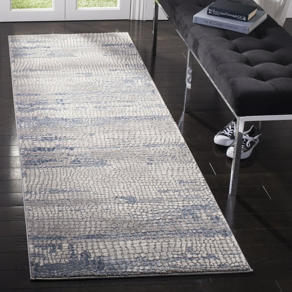 SAFAVIEH Meadow Naples Abstract Runner Rug, Grey/Navy, 2'7" x 8'