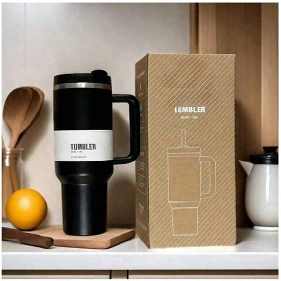 40 OZ Stainless Steel Tumbler With Straw, Vacuum Insulated Water Bottle For Home, Office Or Car, Reusable Cup With Straw Leak Resistant Flip