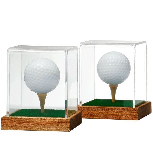 Expositor de pelotas de golf JupDec con base de madera acrílica de 8 x 8 x 9 cm