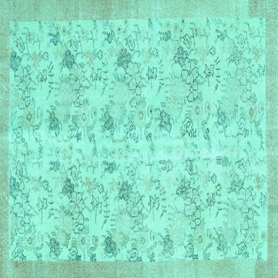 Ahgly Company Machine Washable Indoor Square Abstract Turquoise Blue Contemporary Area Rugs, 7' Square