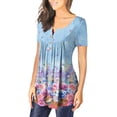 thumbnail image 7 of Brilliant Women Fashion V- Neck Floral Printed Tunic Tops Buttons Short Sleeve T-shirt, 7 of 7