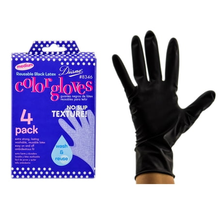 Other Accessories: Diane Medium Reusable Black Latex Color Gloves ( 4 pack)