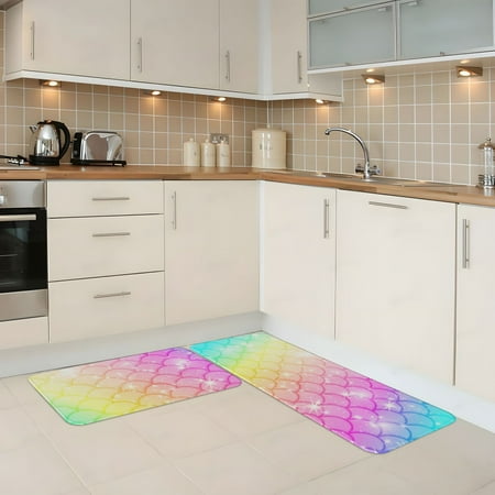 

Kitchen Mats for Floor 2 Piece - Fish Scale Anti Fatigue Mats for Kitchen Floor Kitchen Rugs Non Slip Washable Mat for Home Kitchen Decor