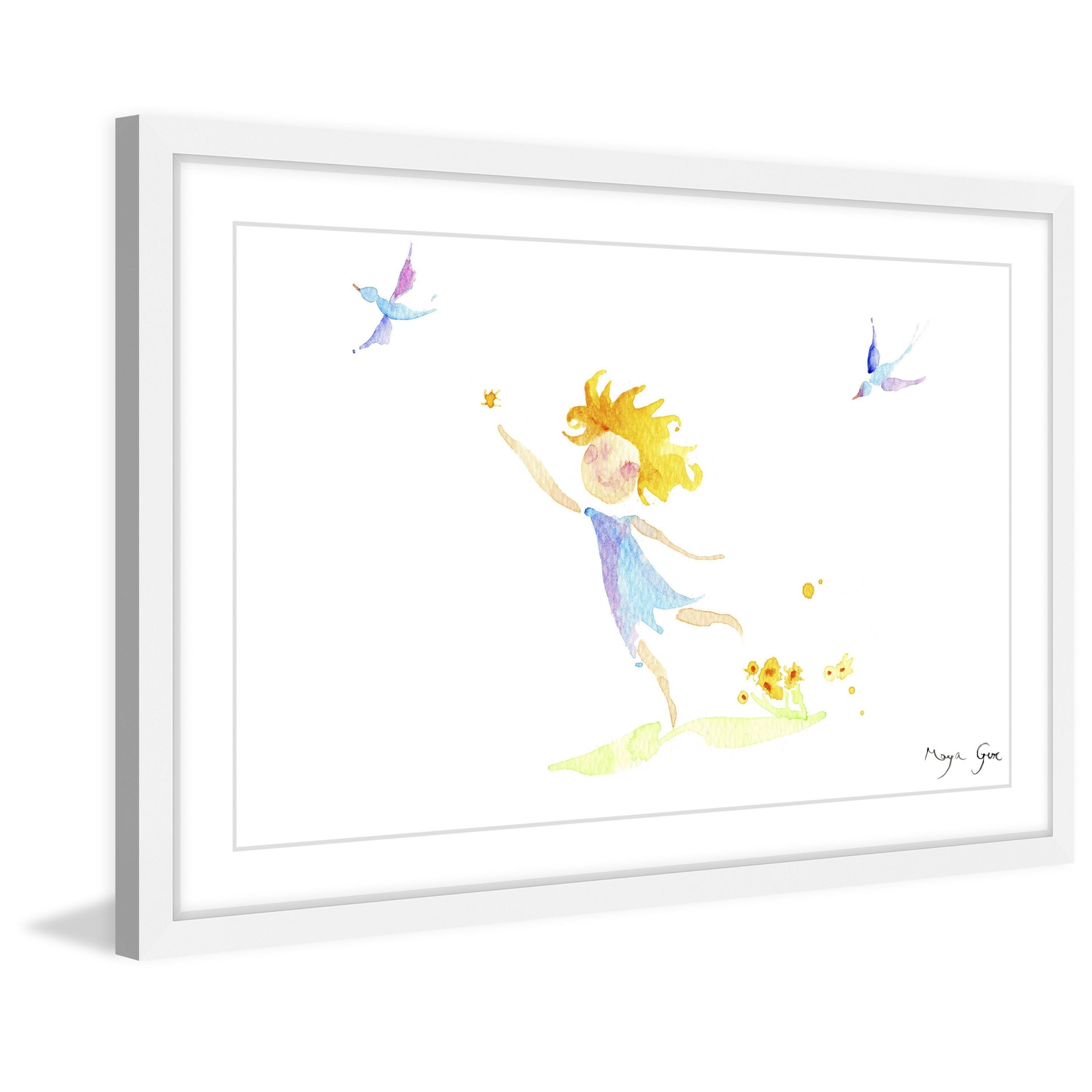 Marmont Hill "Girl with Birds" by Maya Gur Framed Painting Print