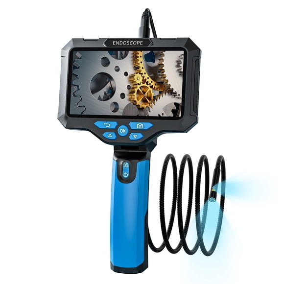Lepmerk 5-Inch Dual-Lens Industrial Endoscope with 7.9mm HD Camera, 5M Rigid Snake Tube, 1920P Resolution, Multilingual Manual (English, German, French, Spanish, Italian) - Blue T28 Model