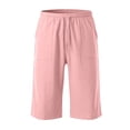 thumbnail image 3 of ZHANGDER Boys 3/4 Linen Capri Pants Drawstring Elastic Waist Straight Leg Beach Shorts Pockets, Pink 12-13 Years, 3 of 6
