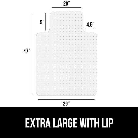 GORILLA GRIP Office Chair Mat for Carpet Floors, Smooth Glide, Slip Resistant, 29x47 Clear Lip