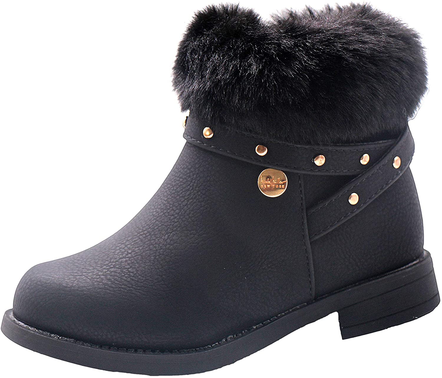 Nicole Miller Faux Fur Studded Bootie (Toddler Girls), Toddler Girl's, Size: 4 Years Toddler, Black