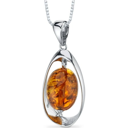 - Peora Oval Shape Clover Baltic Amber Rhodium over Sterling Silver Pendant, 18