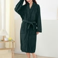 thumbnail image 4 of Women's Solid Color Long Sleeve Plush Bathrobe - Winter Warm Homewear, Dark Green, One Size, 4 of 5
